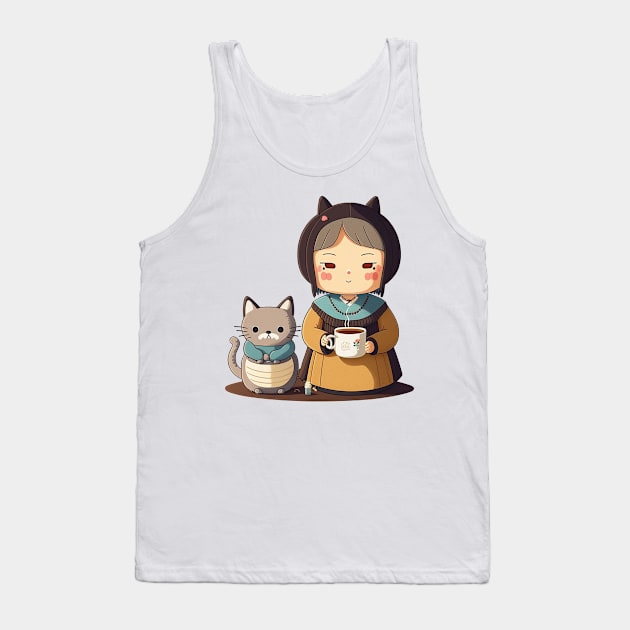 Chibi Cat Coffee Mom Tank Top by ShirtStories